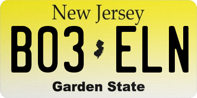 NJ license plate B03ELN
