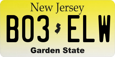 NJ license plate B03ELW