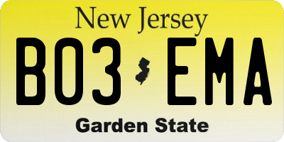 NJ license plate B03EMA