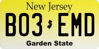NJ license plate B03EMD