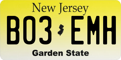 NJ license plate B03EMH