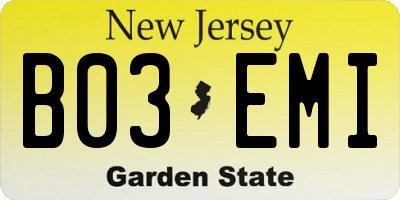 NJ license plate B03EMI