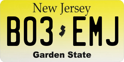 NJ license plate B03EMJ