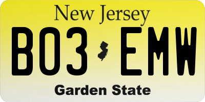 NJ license plate B03EMW