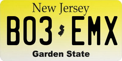 NJ license plate B03EMX