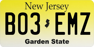 NJ license plate B03EMZ
