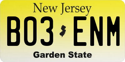 NJ license plate B03ENM