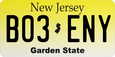 NJ license plate B03ENY