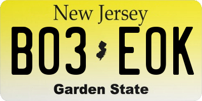 NJ license plate B03EOK