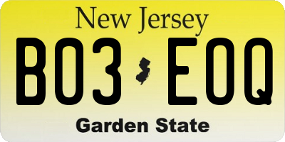 NJ license plate B03EOQ