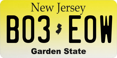 NJ license plate B03EOW