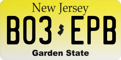 NJ license plate B03EPB
