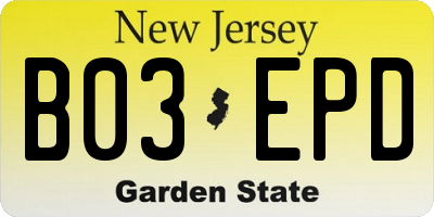 NJ license plate B03EPD