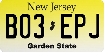 NJ license plate B03EPJ