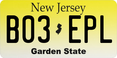 NJ license plate B03EPL
