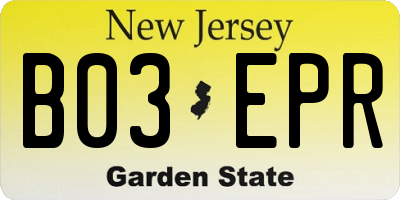 NJ license plate B03EPR