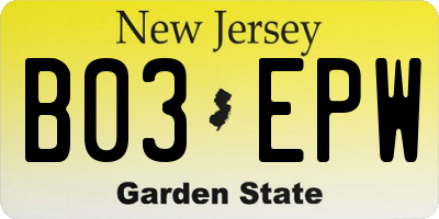 NJ license plate B03EPW