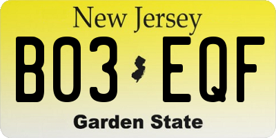NJ license plate B03EQF