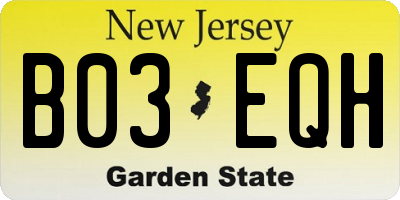 NJ license plate B03EQH