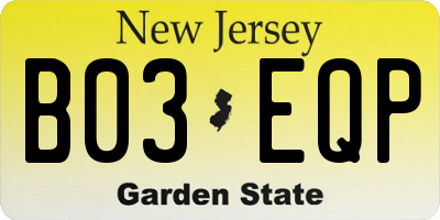 NJ license plate B03EQP