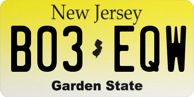 NJ license plate B03EQW