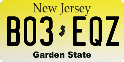 NJ license plate B03EQZ