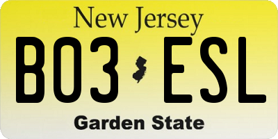 NJ license plate B03ESL