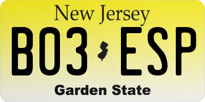 NJ license plate B03ESP