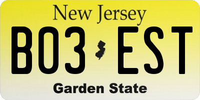 NJ license plate B03EST