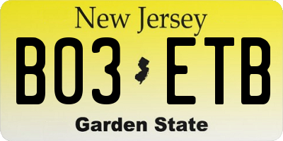 NJ license plate B03ETB