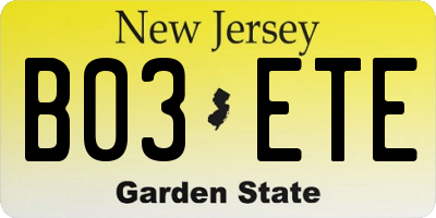 NJ license plate B03ETE