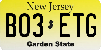 NJ license plate B03ETG