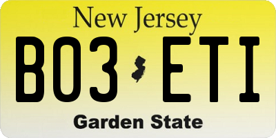 NJ license plate B03ETI