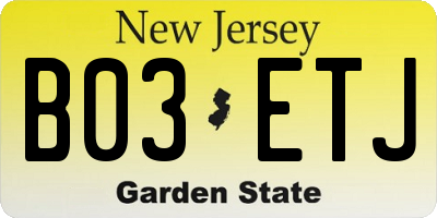 NJ license plate B03ETJ