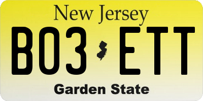 NJ license plate B03ETT