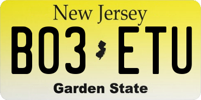 NJ license plate B03ETU