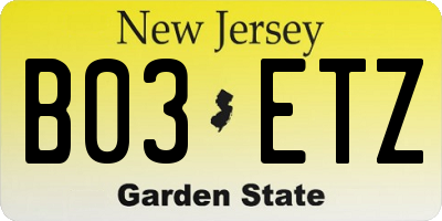 NJ license plate B03ETZ