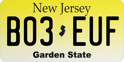 NJ license plate B03EUF