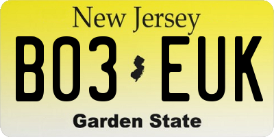 NJ license plate B03EUK