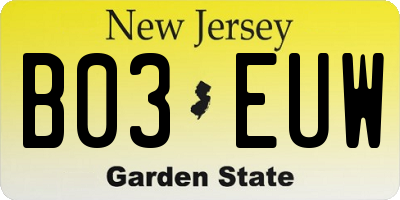 NJ license plate B03EUW