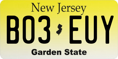 NJ license plate B03EUY