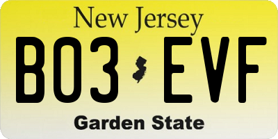 NJ license plate B03EVF