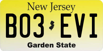 NJ license plate B03EVI