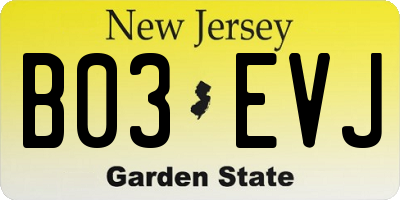 NJ license plate B03EVJ