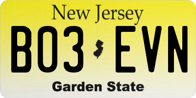 NJ license plate B03EVN