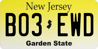 NJ license plate B03EWD
