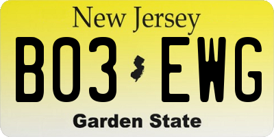 NJ license plate B03EWG