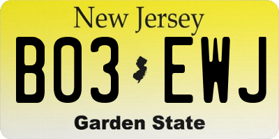 NJ license plate B03EWJ