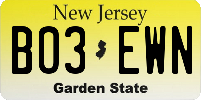 NJ license plate B03EWN