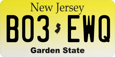 NJ license plate B03EWQ